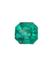 GIA certified natural emerald-cut loose Muzo Colombian emerald sparkling bluish medium-deep green color.