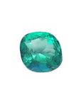 5.21 carat GIA certified cushion cut natural Colombian emerald with a vibrant bluish-green hue.