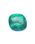 5.21 carat GIA certified cushion cut natural Colombian emerald with a vibrant bluish-green hue.