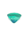 5.21 carat GIA certified cushion cut natural Colombian emerald with vibrant bluish-green hue.