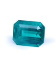 Untreated 3.98 ct. Muzo emerald, vibrant bluish medium-deep green, rectangular emerald cut.