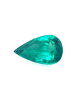 GIA certified loose emerald pear cut left profile view displaying table and crown