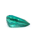 GIA certified loose emerald pear cut underneath view displaying girdle and pavilion