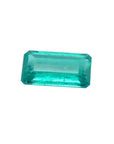 GIA certified loose colombian emerald rectangular front table and crown view