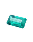 GIA certified loose natural colombian emerald rectangular sparkling bluish green medium deep color.