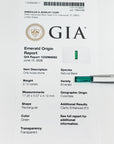GIA report for a natural baguette loose colombian emerald.