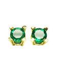Girls' natural emerald stud earrings round cut yellow gold, front position table and crown are visibles