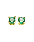 Girls' natural emerald stud earrings round cut yellow gold, front position table and crown are visibles
