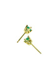 Girls' 14K gold stud earrings with round natural Colombian emeralds.