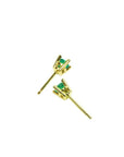 Girls' 14K gold stud earrings with round natural Colombian emeralds.