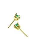 Girls' natural emerald stud earrings round cut yellow gold, lateral position