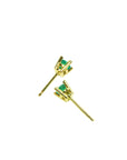 Girls' natural emerald stud earrings round cut yellow gold, lateral position