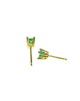 Girls' natural emerald stud earrings round cut yellow gold, side position to show strong settings