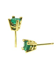Girls' natural emerald stud earrings round cut yellow gold, front top and horizontal positions
