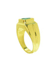 1.53 ct. square emerald bezel set in an 18K yellow gold solitaire ring.