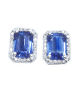 2.61 ct. Genuine Sapphire Stud Earrings Emerald cut Halo Natural Diamonds 14K White Gold