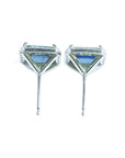 2.61 ct. Genuine Sapphire Stud Earrings Emerald cut Halo Natural Diamonds 14K White Gold