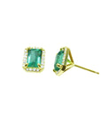 Yellow gold earrings with natural emeralds gemstones on a front and side positions for an underside view