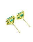 Yellow gold emerald stud earrings, push backs, left underside profile view