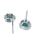A pair of earrings in upside down position, back view screw backs,