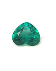 GIA certified 2.54 carat heart cut natural Colombian emerald with sparkling bluish-green color.