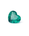 GIA certified heart cut natural colombian emerald, front left side table and crown view