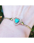 Heart Shaped Bracelet 1.24 ct. real Colombian emerald surrounded by natural sparkling diamonds, handcrafted in 14k yellow gold.