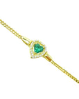 14K yellow gold bracelet with a heart-shaped emerald center surrounded by diamonds.