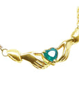 Claddagh emerald necklace, heart cut natural Colombian emerald Muzo mines crafted in 14k yellow gold
