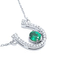 Horseshoe emerald necklace for women with natural diamonds, crafted in 14k white gold, a lucky piece of jewelry to wear every day
