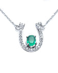 Gift for Mother's Day Horseshoe emerald and diamond necklace with natural diamonds, crafted in 14k white gold