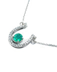 women's Emerald jewelry horseshoe necklace with natural diamonds, crafted in 14k white gold, a lucky piece of jewelry to wear every day