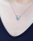 Real Colombian horseshoe necklace for women with natural diamonds, crafted in 14k white gold