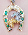 Emerl and diamond pendant necklace or men horseshoe six natural Colombian emeralds and diamonds equestrian jewelry lucky charm
