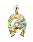 Natural emerald and diamond horseshoe pendant six natural Colombian emeralds and diamonds equestrian jewelry lucky charm