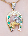 Emerald pendant necklace for men six natural Colombian emeralds and diamonds equestrian jewelry lucky charm