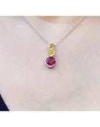 Natural ruby journey pendant slider necklace sapphires and diamonds 14K white gold, on a collar woman