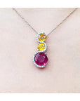 Natural ruby journey pendant slider necklace sapphires and diamonds 14K white gold, plain top view