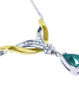 Ladies emerald necklace 1.88 carats pear cut natural sourced from the Muzo mines crafted in 14k white and yellow gold