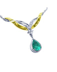 Pear cut emerald necklace for women 1.88 carats pear cut natural sourced from the Muzo mines in 14k white and yellow gold