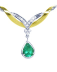 Real Colombian emerald necklace, 1.88 carats pear cut natural sourced from the Muzo mines crafted in 14k white and yellow gold