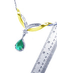 USA made genuine emerald necklace 1.88 carats pear cut natural sourced from the Muzo mines crafted in 14k white and yellow gold