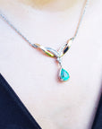 1.88 carats pear cut emerald necklace pear cut natural sourced from the Muzo mines crafted in 14k white and yellow gold