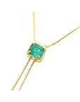May birthstone lariat emerald necklace set in 14k yellow gold fine emerald-cut sourced from the Muzo mines in Colombia