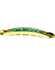 14K yellow gold bracelet with five emerald-cut Colombian emeralds in a bar setting.