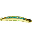 14K yellow gold bracelet with five emerald-cut Colombian emeralds in a bar setting.