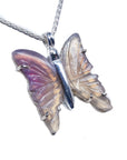 Agate lavender color butterfly-shaped pendant sterling silver necklace on a white background