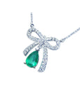 Muzo Colombian Emerald necklace for women pear cut 1.28 carats, with high quality natural diamonds pave set