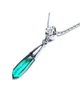 Colombian emerald briolette necklace with a diamond slider on a 14K white gold chain.
