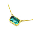 Natural Emerald necklace May's birthstone east-west orientation handcrafted in 18k yellow gold